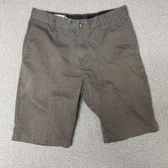 Volcom 31 Shorts Dark Charcoal Gray Flat Front Cotton Stretch EUC Mens‎ - Picture 1 of 8